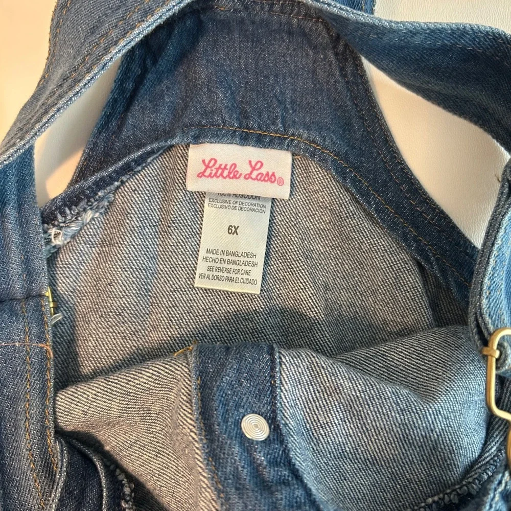 Little Lass Denim Jumper Dress Kids 6X‎ Blue Embroidered Pockets Boho